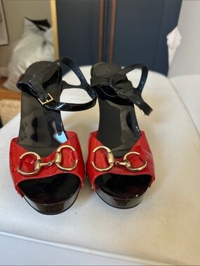 Gucci Red Horsebit Studded Mules